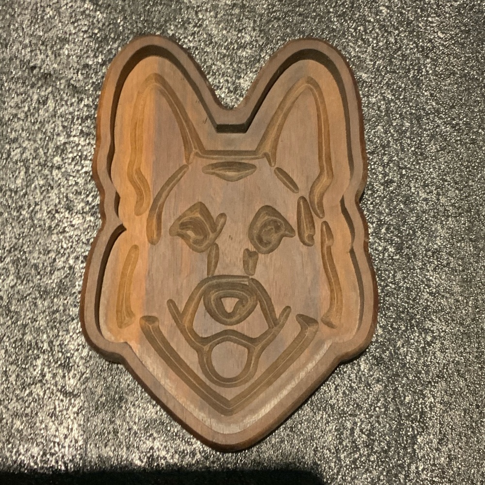 Handmade Walnut German Shepherd Tray – 8x6 Organic Finish